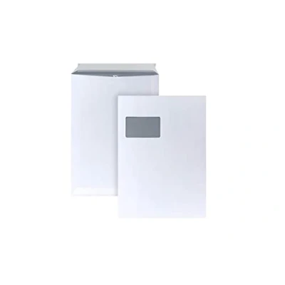 Afbeelding van POSTHORN Verzendtas C4 (250 stuks), zelfklevende verzendzakken met venster, witte grijze binnendruk voor inkijkbescherming, 324 x 229 mm, 120 g/m²