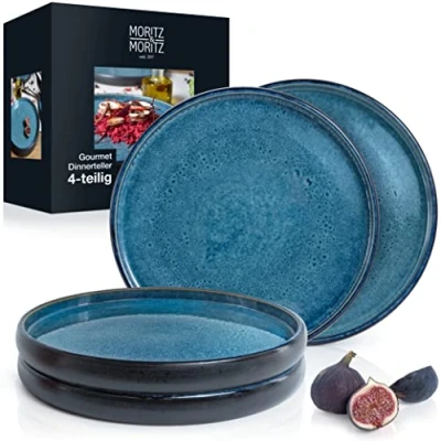 Afbeelding van Moritz &amp; Set van 4 aardewerken dinerborden 26 cm om te serveren