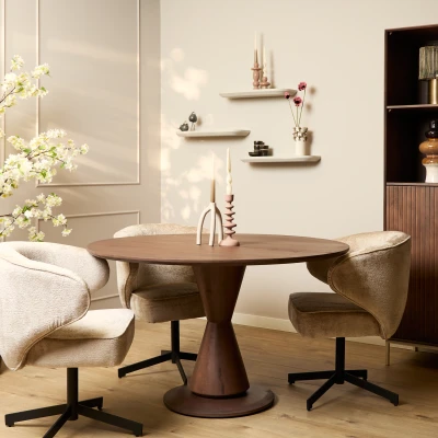 Afbeelding van Eettafel Lima Walnut 130 cm Rond Meerdere afmetingen beschikbaar
