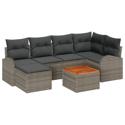 Afbeelding van vidaXL 7 delige tuin sofa set met kussens grijze poly rattan acacia, 2 zits opbergruimte &amp;