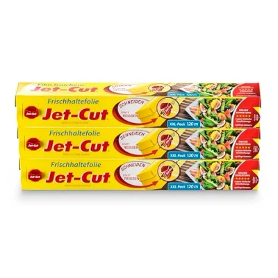 Afbeelding van Jet Cut op maat te snijden vershoudfolie, Consumer voorraadverpakking 30cm x 120m, transparant, set van 3 stuks,Geel