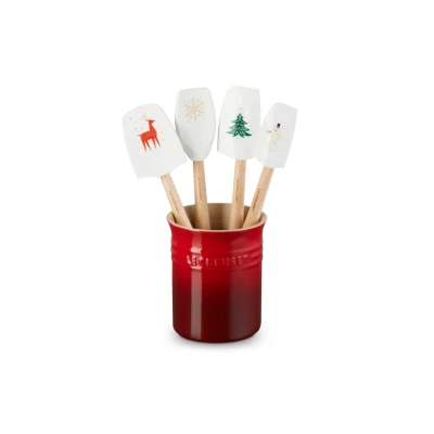 Afbeelding van Spatelset Le Creuset met Spatelpot Kerst Kersenrood/Wit (5 Delig)