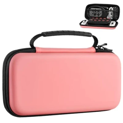 Afbeelding van MoKo Carrying Case for Nintendo Switch OLED Model/Nintendo Switch, Hard Shell Portable Travel Carry w/10 Game Card Slots Compatible with Console &amp; Accessories, Grapefruit Red
