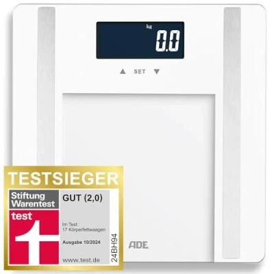 Afbeelding van ADE digitale weegschaal voor lichaamsvet tot 200 kg personenweegschaal lichaamsvet, BMI, spiermassa, lichaamswater, gewicht, BMR met gebruikersherkenning wit