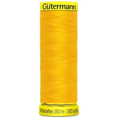 Afbeelding van Gutermann Maraflex garen donker mosterd geel col.417 voor elastische stoffen rekbare stof kwaliteitsgaren jersey klosje 150m