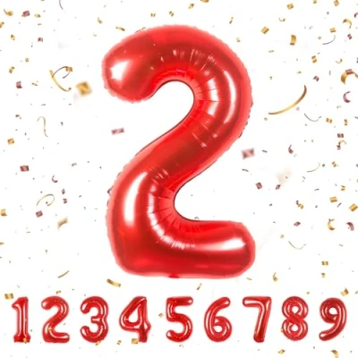 Afbeelding van Ballonnen verjaardag 2 jaar rood 101 cm ballon cijfer decoratie vlinderdas met helium