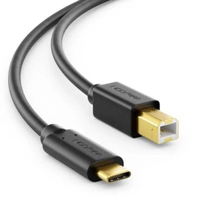 Afbeelding van deleyCON 1m USB 2.0 Kabel Mannelijk Type C naar B Datakabel Printerkabel Compatibel met Apple Huawei Samsung Dell Lenovo iMac PC Laptop Computer Printer Externe Harde Schijf Scanner Zwart