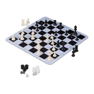 Afbeelding van schaakspel backgammon dammen 3 in 1 oprolbaar met tas reiseditie