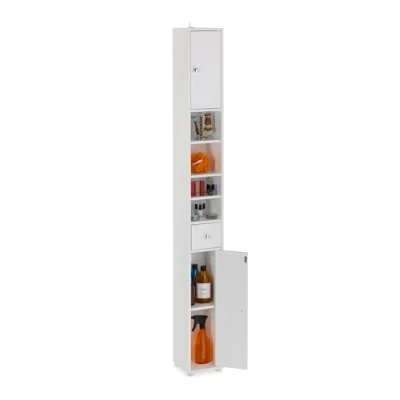 Afbeelding van kolomkast badkamer 180 x 20 cm 2 deuren lade hoog wit