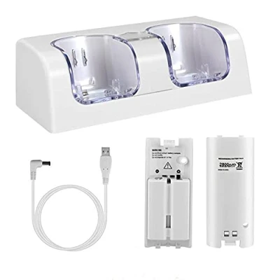 Afbeelding van OSTENT Oplader dock station + 2 accu&#039;s compatibel met Nintendo Wii Remote Controller Kleur Wit