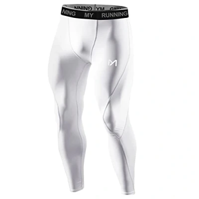 Afbeelding van MEETYOO Mannen Leggings, Sport Compressie Panty Sneldrogende Basislaag Bodem Training Broek Voor Running Fietsen Workout Gym, Wit, L