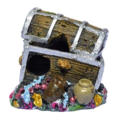 Afbeelding van Supa Schatkist aquarium/aquarium ornament, realistisch detail, hars, veelkleurig, afmetingen: ca. 6 cm (L) x 7,5 (B) 6,5 (H)