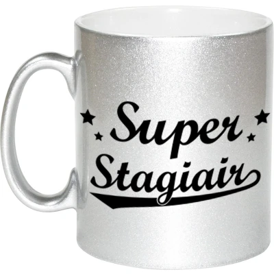 Afbeelding van Super stagiair zilveren cadeau mok / theebeker 330 ml feest mokken
