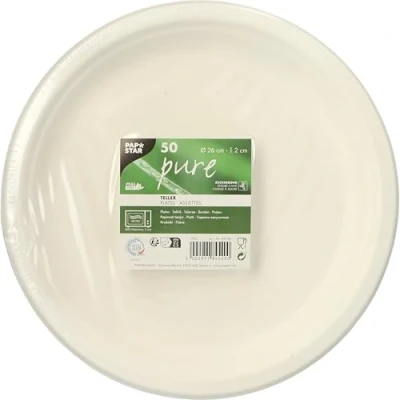 Afbeelding van PAPSTAR 50 borden, pure suikerriet, ongedeeld Ø 26 cm · 2 wit
