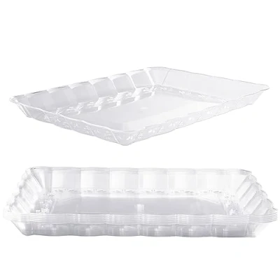 Afbeelding van MATANA 6 Rechthoekige Dienbladen van Hard Plastic, Kunststof Serveerschalen (Transparant, 32x24cm) Stevig en Herbruikbaar Buffet, Verjaardagen, Bruiloften, Kerstmis