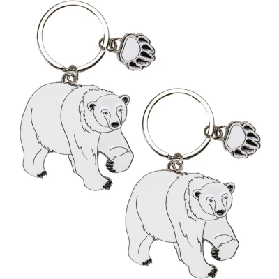 Afbeelding van 2x stuks metalen ijsbeer dieren sleutelhanger 5 cm Cadeau artikelen