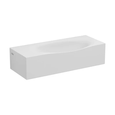 Afbeelding van Wastafel Clou Hammock 45x18x11 cm met Kranenbank Links Solid Surface (met Voorbewerkt Kraangat)
