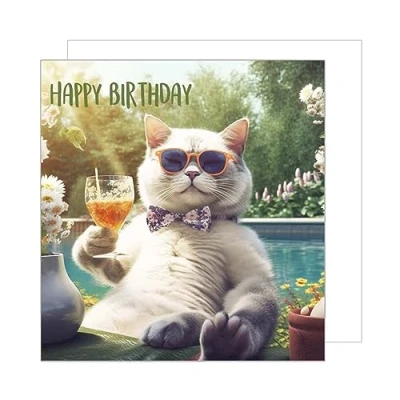 Afbeelding van Edition Seidel GQ119 Premium vierkante verjaardagskaart, met envelop Wenskaart Happy Birthday kaart man vrouw coole kat humor grappig feest