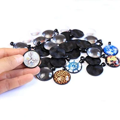 Afbeelding van DAHI Hanger stuks lunette hangers cabochon met 25 mm glazen koepeltegels helder cameo (zwart)
