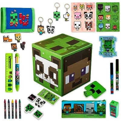 Afbeelding van Minecraft adventskalender 2024 voor kinderen en tieners, briefpapier, notitieboekjes, stickers, badges adventskalenders (groene kubus)