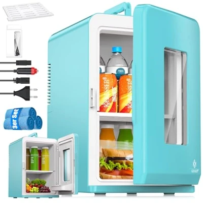Afbeelding van KESSER® Tafelmodel Koelkast 15 Liter AC DC 220 240V en 12V Mini Vrijstaand met Verwarmingsfunctie Koelbox ideaal voor Auto camperen Lichtblauw