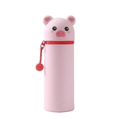 Afbeelding van I TOTAL® Zachte siliconen etui voor school, uittrekbaar met voorgevormde vorm, Pig,