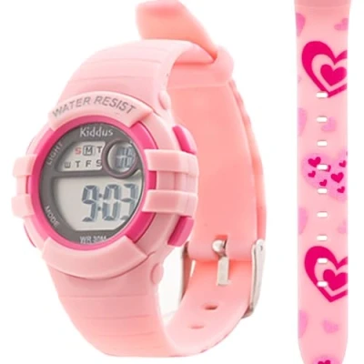 Afbeelding van KIDDUS Klein Digitaal Horloge voor Meisjes en Jongens vanaf 3 Jaar. Met Stopwatch Kalender Wekker Licht Waterbestendig. Lichtgevend LED Polshorloge Kinderen.