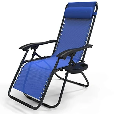 Afbeelding van vounot ligstoel met afneembare bekerhouder, opvouwbaar, van textiel, hoofdvulling, maximale belasting 120 kg, relaxstoel, blauw