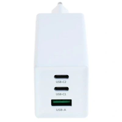 Afbeelding van 65 W USB C oplaadadapter met twee Type Power PD Delivery poorten en één A poort