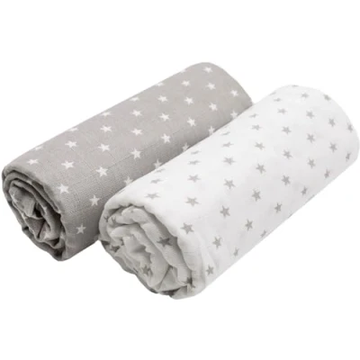 Afbeelding van ZOLLNER 2 stuks chiffonluiers, 120 x cm, katoen, wit/grijs