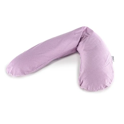 Afbeelding van Theraline Het originele zwangerschaps en borstvoedingskussen gevuld met zandfijne microparels incl. buitenbekleding &quot;stippen lila&quot; 190 cm
