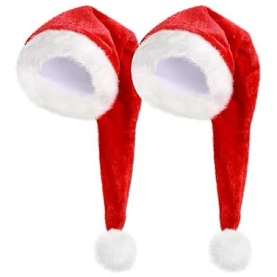 Afbeelding van RoadLoo kerstmuts, 2 stuks, uniseks kerstmuts voor volwassenen, lange Nieuwjaar, feestelijke vakantie, kostuum, feestbenodigdheden (rood)