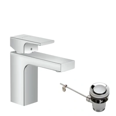 Afbeelding van Hansgrohe vernis shape wastafelmengkraan 100 met pop up afvoer trekstang chroom 71568000