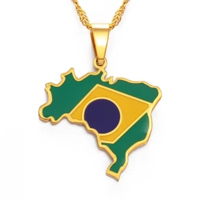 Afbeelding van Ketting Brazilië Kaart Goudkleurig Vlag