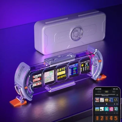 Afbeelding van Divoom™ Times Gate Digitale Klok Pixel Art Met App &amp; WiFi 5 Led Schermen Gamekamer en Slaapkamer Zwart
