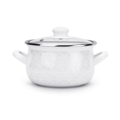 Afbeelding van Emalia Diamond retro wit klassieke geëmailleerde kookpan met glazen deksel 22 cm 5.3L