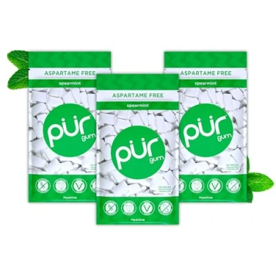 Afbeelding van PUR Gum Suikervrije Kauwgom 100% Xylitol Veganistisch, Aspartaamvrij &amp; Glutenvrij Natuurlijke Spearmint Smaak Kauwgom, 55 Stuks (Pak van 3)