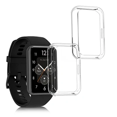Afbeelding van kwmobile 2x smartwatch hoes geschikt voor Huawei Watch Fit 2 hoesje Siliconen sporthorloge cover Activity tracker case in transparant