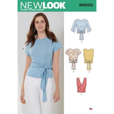 Afbeelding van New look naaipatroon N6620 Misses&#039; Wrap Tops, Papier, Wit, VARIOUS