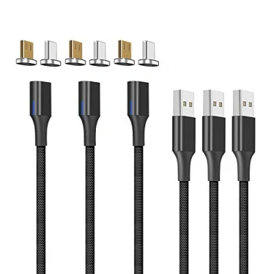 Afbeelding van NetDot Gen10 Micro USB en C Nylon gevlochten magnetische snellaadkabel met zij LED compatibel Android apparaat (2m / 3 pack zwart)
