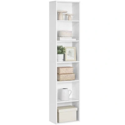 Afbeelding van VASAGLE Boekenkast, met 6 niveaus, staande plank, opbergrek, voor woonkamer, kantoor, slaapkamer, studeerkamer, Scandinavische stijl, 40 x 24 178,5 cm, wit LBC167T14