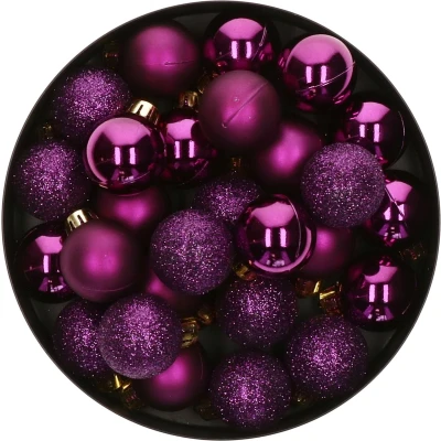 Afbeelding van Decoris kleine kerstballen 14x paars 3 cm kunststof Kerstbal