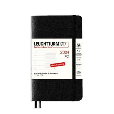 Afbeelding van LEUCHTTURM1917 367803 weekkalender &amp; notitieboek pocket (A6) 2024, zachte kaft, zwart, Duits, 12 maanden