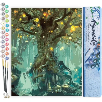 Afbeelding van Figured&#039;Art Schilderen op Nummer Volwassenen canvas Sprookjesboom Handwerk acrylverf Kit DIY Compleet 40x50cm zonder frame
