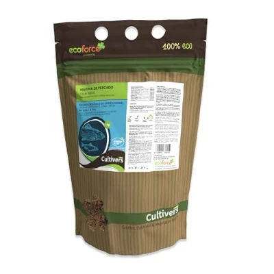 Afbeelding van CULTIVERS Vismeel 1 kg. Universele ecologische plantenmest. Toevoer van stikstof en fosfor. Groei activerende meststof. Verhoogt de vruchtvorming rijping