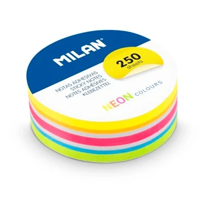 Afbeelding van MILAN® Blok met 250 zelfklevende notities, afneembaar, rond, neonkleuren, Ø 67 mm