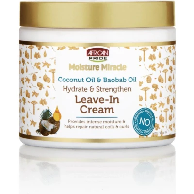 Afbeelding van African Pride Moisture Miracle Coconut Oil &amp; Baobab Hydrate Strengthen Leave In Cream 443gr