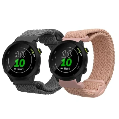 Afbeelding van kwmobile Horlogebandjes geschikt voor Garmin Forerunner 55 2 x Nylon Smartwatch bandje in grijs / oudroze.
