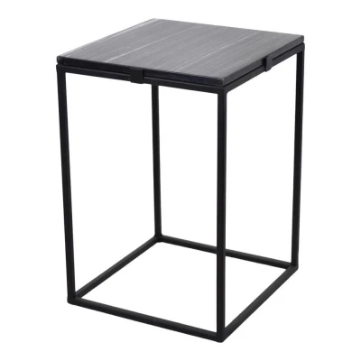 Afbeelding van LOFT42 Marble Bijzettafel Vierkant Zwart Metaal Marmer 32x32x46