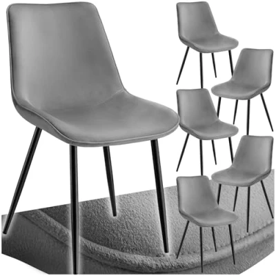 Afbeelding van tectake Set van 6 eetkamerstoelen kuipstoel Monroe Fluweel Look Grijs 404934